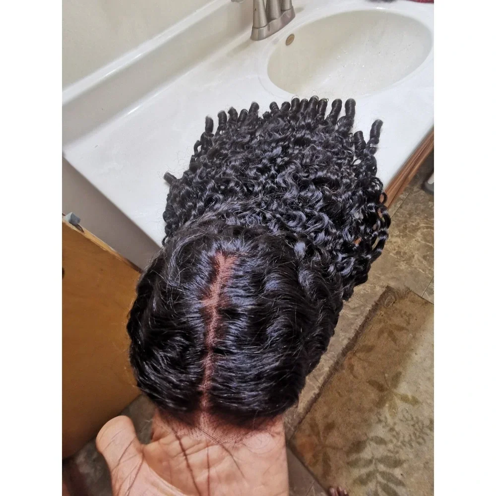 Quality Natural Black Burmese Curly Raw Human Hair Glueless Front Lace Wig 28